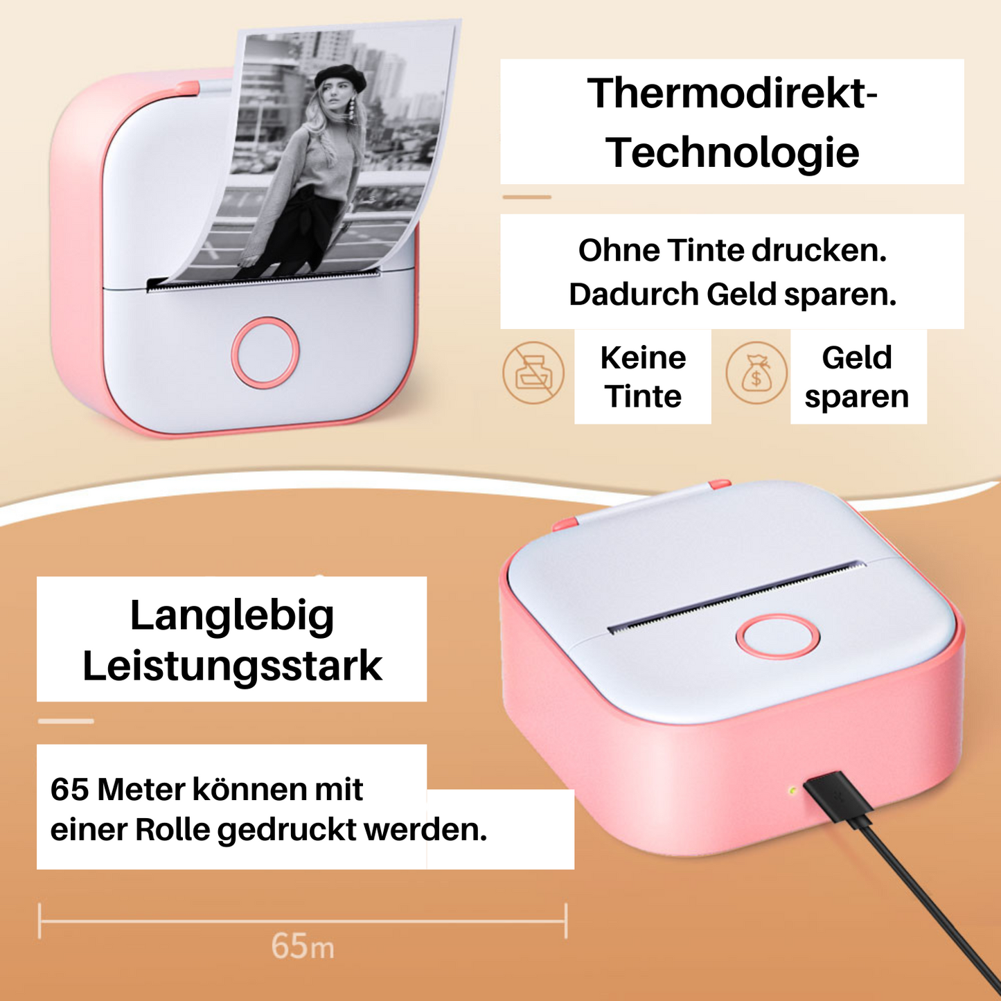 T02 Mini Drucker mit selbstklebendem Papier