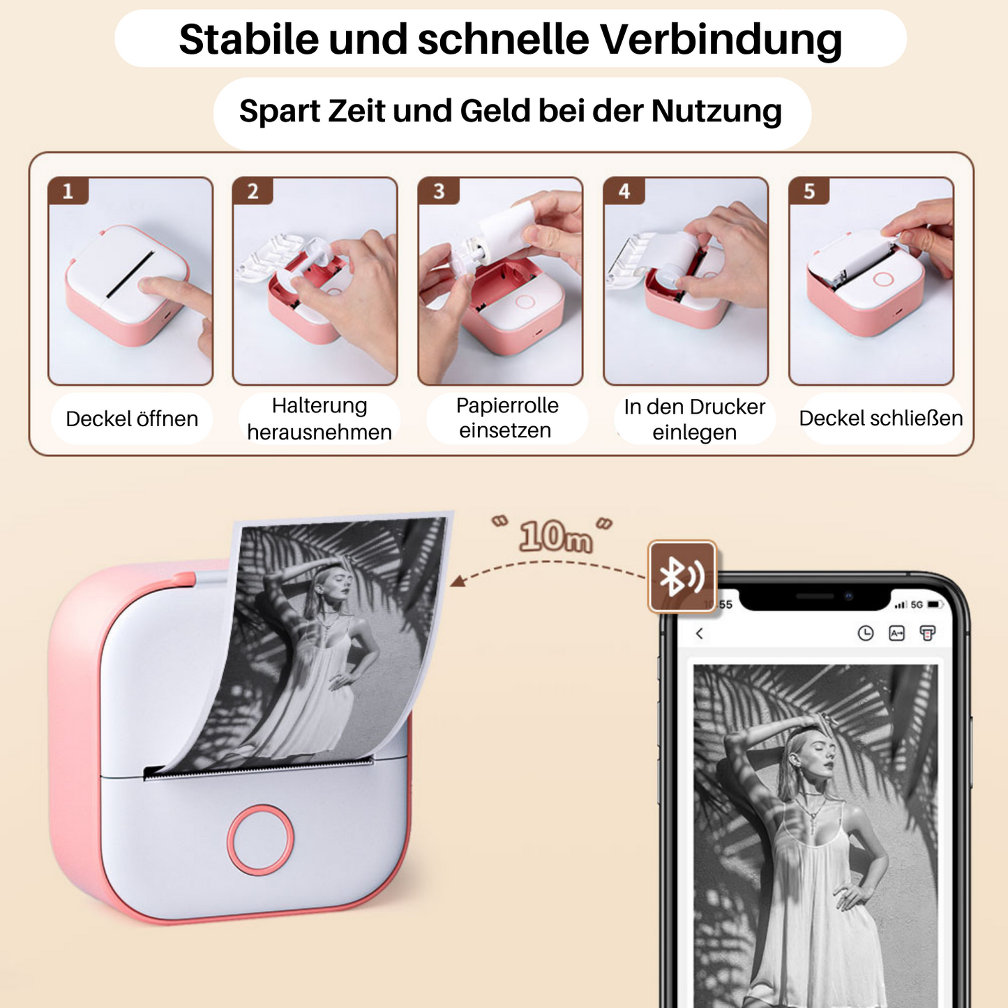 T02 Mini Drucker mit selbstklebendem Papier